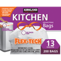 Kirkland Signature Kitchen Drawstring Trash Bags, Flex-Tech, White, 13 Gallon, 200 ct