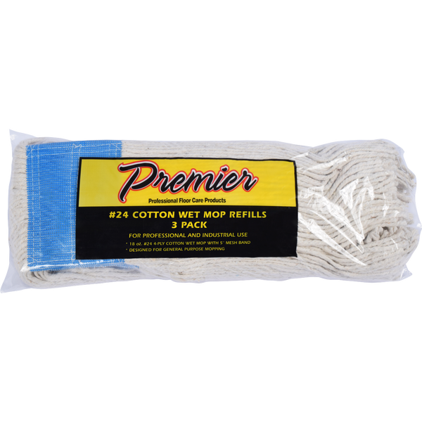 Premier #24 Cotton Wet Mop Refill, Disposable, 3 ct
