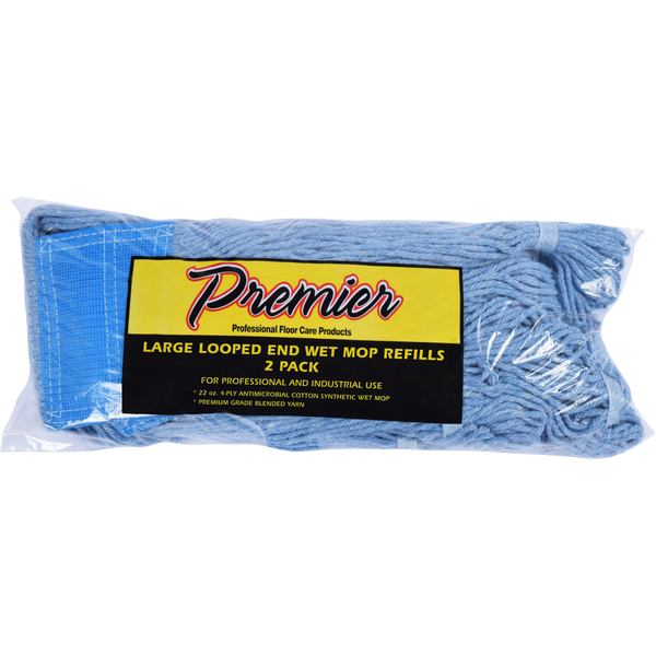 Premier Wet Mop Refill, Cotton, Large Looped End, Blue, 2 ct