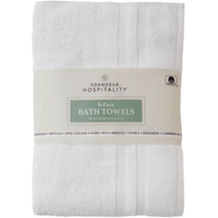 Grandeur Hospitality 100% Cotton Bath Towels, White, 6 ct