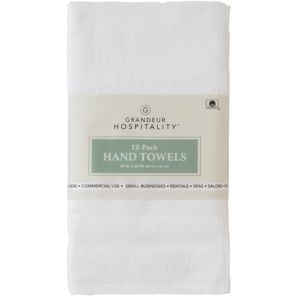 Grandeur Hospitality 100% Cotton Hand Towels, White, 12 ct