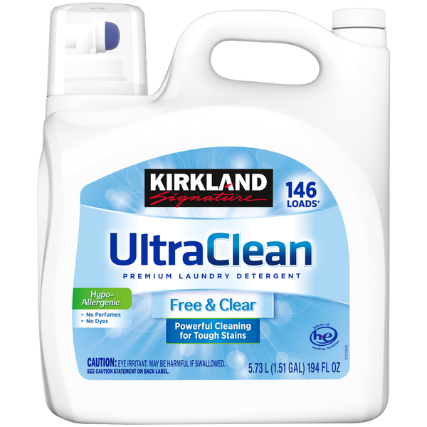 Kirkland Signature Liquid Laundry Detergent, Ultra Clean Free and Clear, HE Compatible, Unscented, 194 fl oz