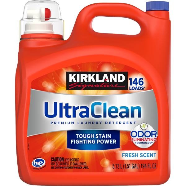 Kirkland Signature Liquid Laundry Detergent, Ultra Clean, HE Compatible, Fresh Scent, 194 fl oz