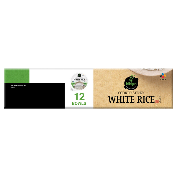 Bibigo Cooked Sticky White Rice Bowls, Medium Grain, 7.4 oz, 12 ct