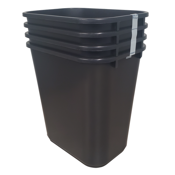 Continental Rectangular Wastebasket, 28 Quart, Black, 4 ct