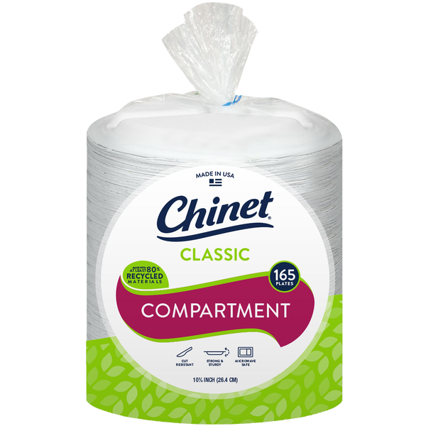Chinet 10-3/8" 3-Compartment Paper Plate, White, 165 ct