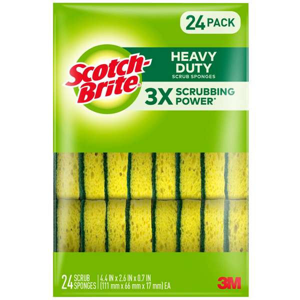 Scotch-Brite Scrub Sponges, Heavy Duty, Yellow, 24 ct