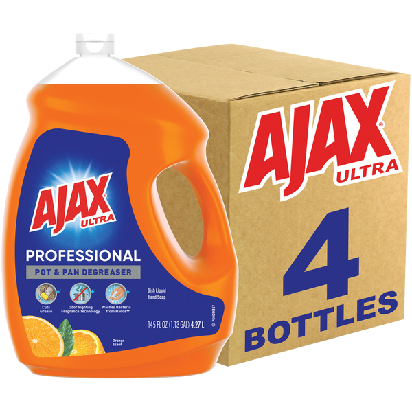 Ajax Ultra Professional Pot and Pan Degreaser Liquid Dish Detergent, Orange Scent, 145 fl oz, 4 ct