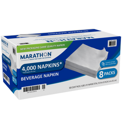 Marathon Beverage Napkins, 1-Ply, White, 4000 ct
