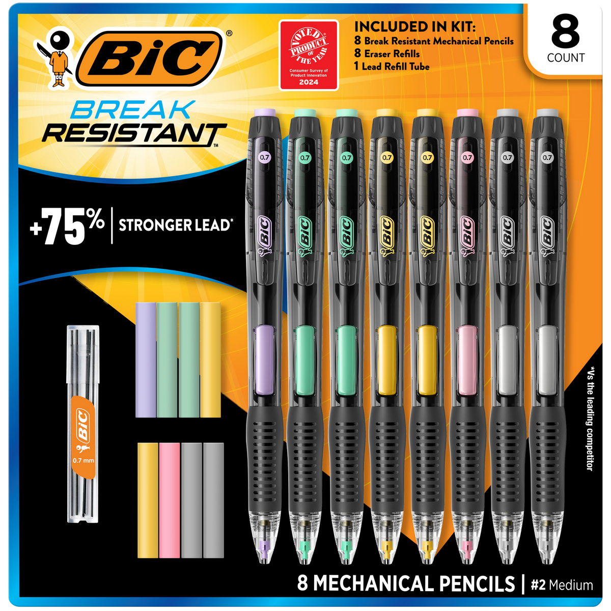 BIC Break Resistant Mechanical Pencils with Lead and Eraser Refills, 0.7 mm, 8 ct
