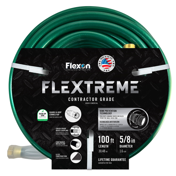 Flexon Flextreme Contractor Grade Hose, Green, 5/8" x 100 ft
