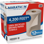 Marathon Recycled Dispenser Roll Towels, 1-Ply, Non-perforated, Brown, 12 ct