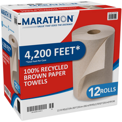 Marathon Recycled Dispenser Roll Towels, 1-Ply, Non-perforated, Brown, 12 ct