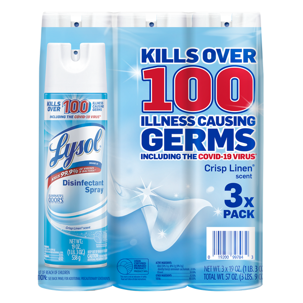 Lysol Disinfectant Spray, Crisp Linen, 19 oz, 3 ct