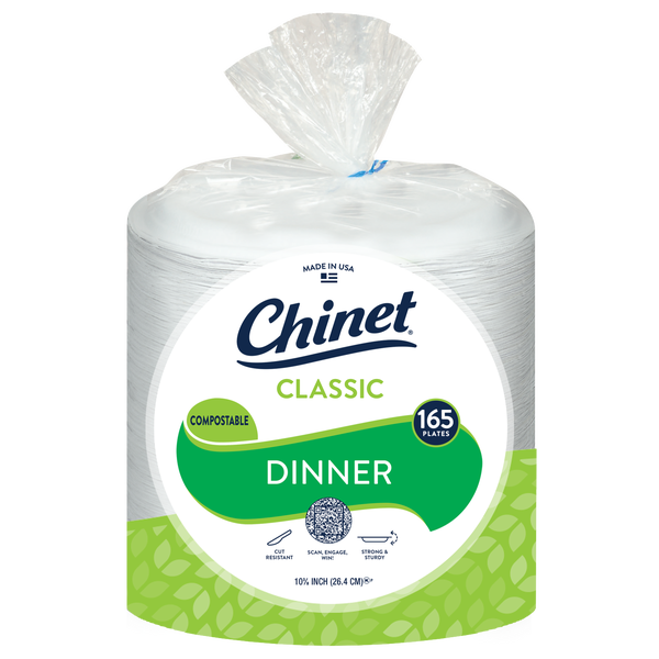 Chinet Classic 10-3/8" Dinner Paper Plate, White, 165 ct