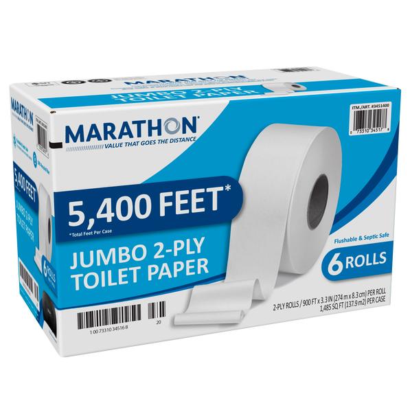 Marathon Bath Tissue, Jumbo Roll, 2-Ply, 3.3" x 900', 6 ct