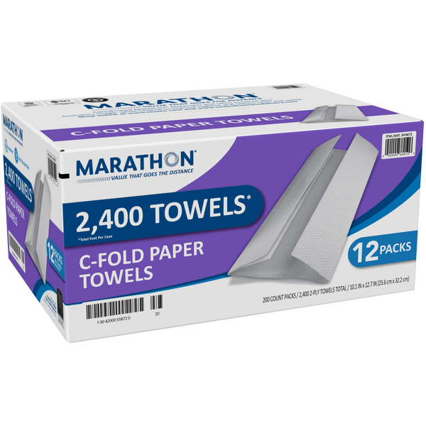 Marathon C-Fold Paper Towels, 2-Ply, White, 2400 ct