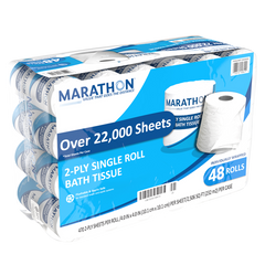 Marathon Bath Tissue, Standard Roll, 2-Ply, 4" x 4", 470 Sheets, 48 ct