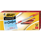 BIC Round Stic Grip Ballpoint Pen, Medium Point 1.0mm, Red Ink, 12 ct