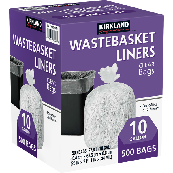 Kirkland Signature Wastebasket Liners, Clear, 10 Gallon, 500 ct
