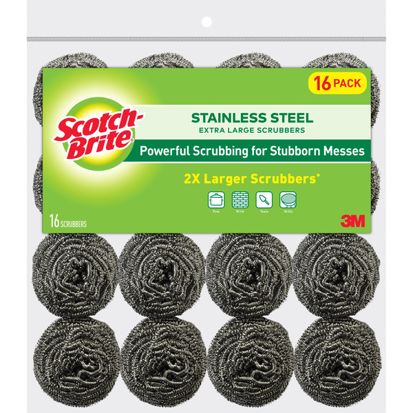 Scotch-Brite Stainless Steel Scrubber, 16 ct